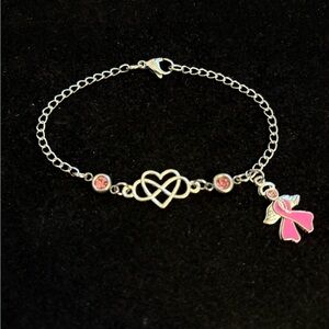 Infinity Heart Pink Angel Ribbon chain bracelet or anklet